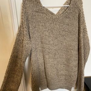 Over sized Knit Sweater with criss cross detail